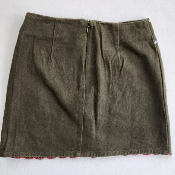 Francesca's Blue Rain Rosie Boho Floral Embroidered Olive Green Mini Skirt XS - Picture 2 of 10
